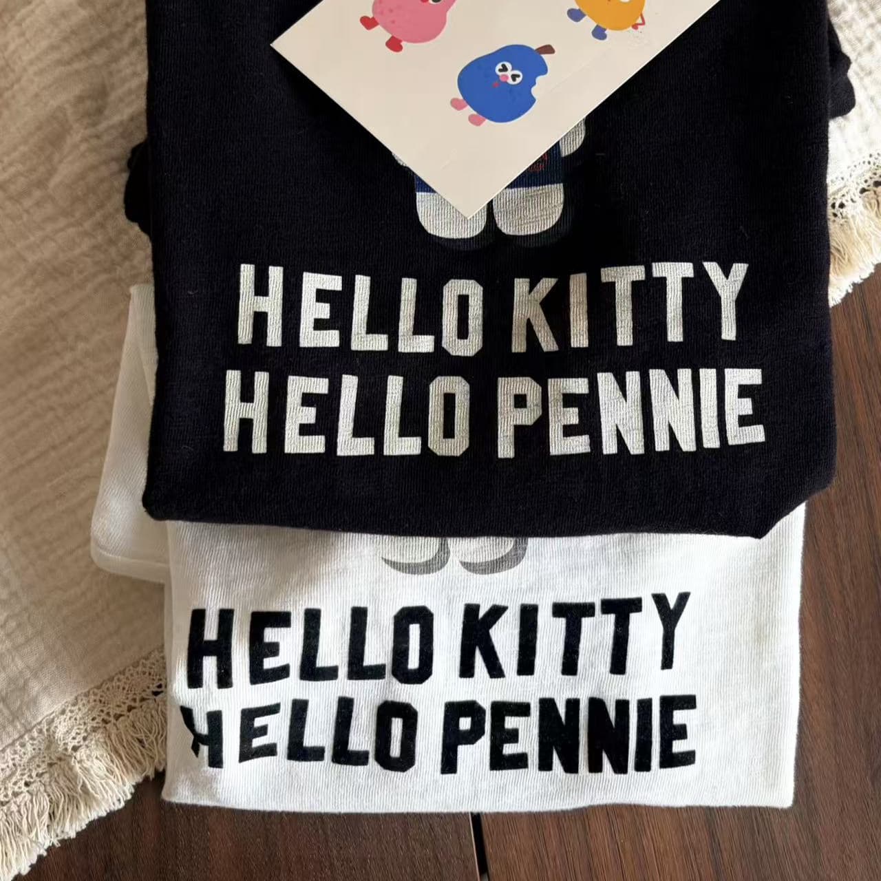 2026 Spring/Summer Children's DD Japanese Penguin Kitty Joint Print Round Neck Bamboo Fiber Cotton Breathable and Moisture-Wicking Short Sleeve T-Shirt