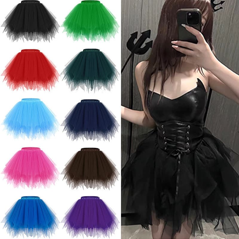 Lolita Multicolor Performance Costume Boneless Petticoat, Lolita Colorful Puffy Skirt Half Skirt Short Skirt Boneless Petticoat