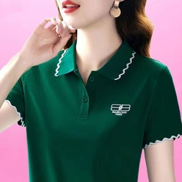Women's Polo Shirt Short Sleeve T-Shirt for Middle-Aged Mothers Summer Top Turn-Down Collar Casual White Loose Fit