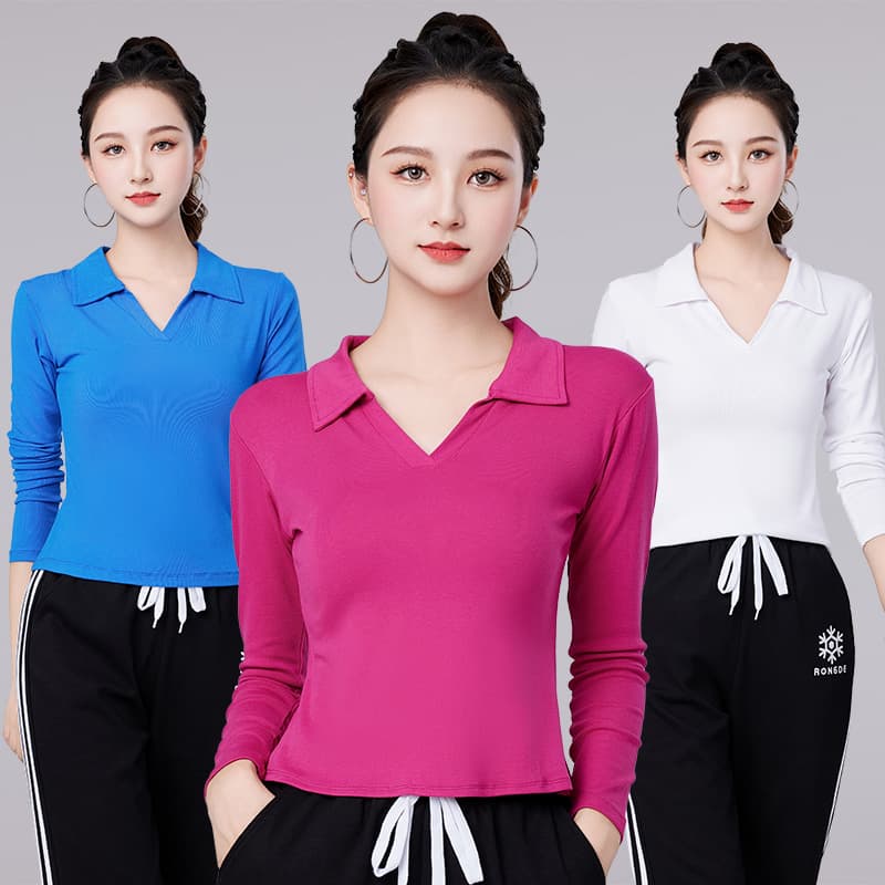 2312 Style Autumn New Fashion V-Neck Casual Versatile Slim-Fit Regular Shoulder Long Sleeve T-Shirt Top