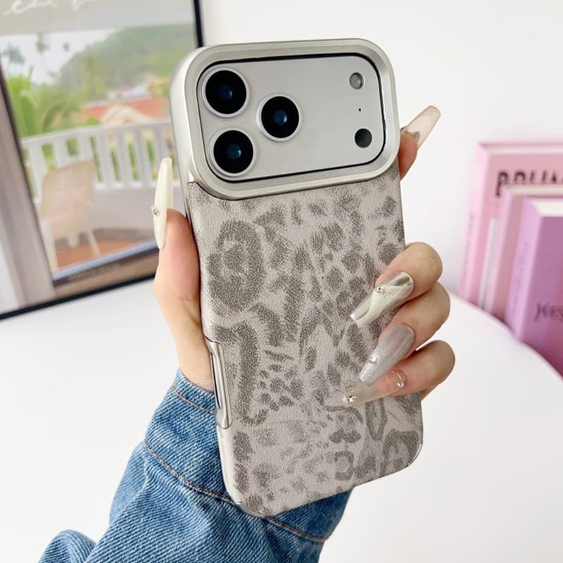 Premium Electroplated Leatherette Leopard Print Case for iPhone 17 PRO MAX, Shockproof Apple 16 Large Hole Protective Cover
