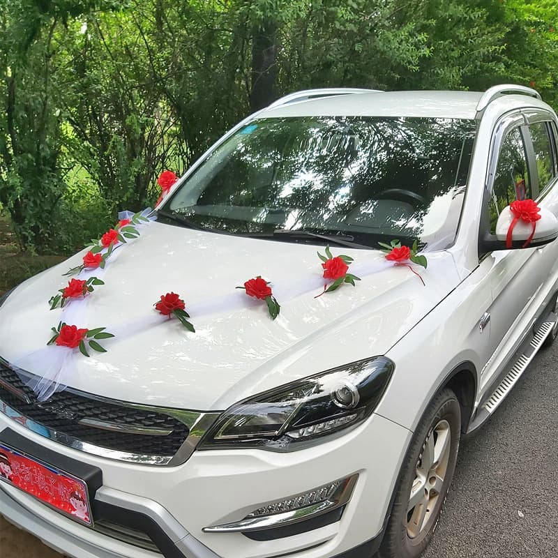White European Style Wedding Car Decoration Set Bridal Party Vehicle Head Flower Arrangement Full Set Festive Main Car Decor