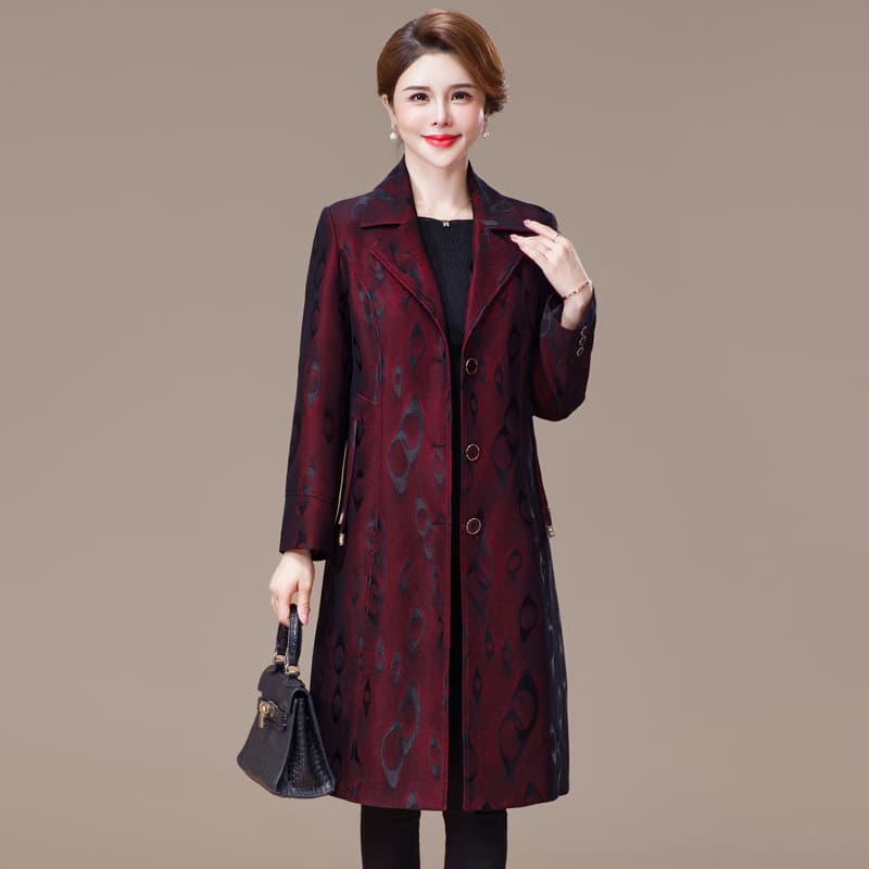 2023 Trendy Middle-Aged Mother Long Trench Coat Spring/Autumn New Style Loose Plus Size for Grandmothers Up to 200 Jin New Suit