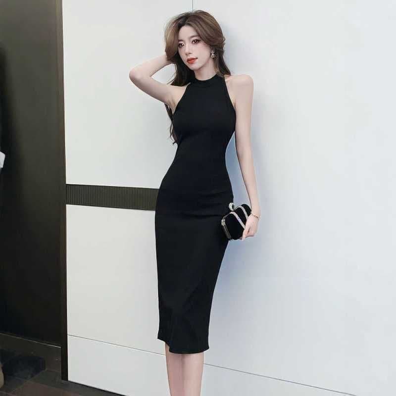 Temperament slim sleeveless hip-covering slit mid-length sexy waist slimming pure lust style new summer dress for women