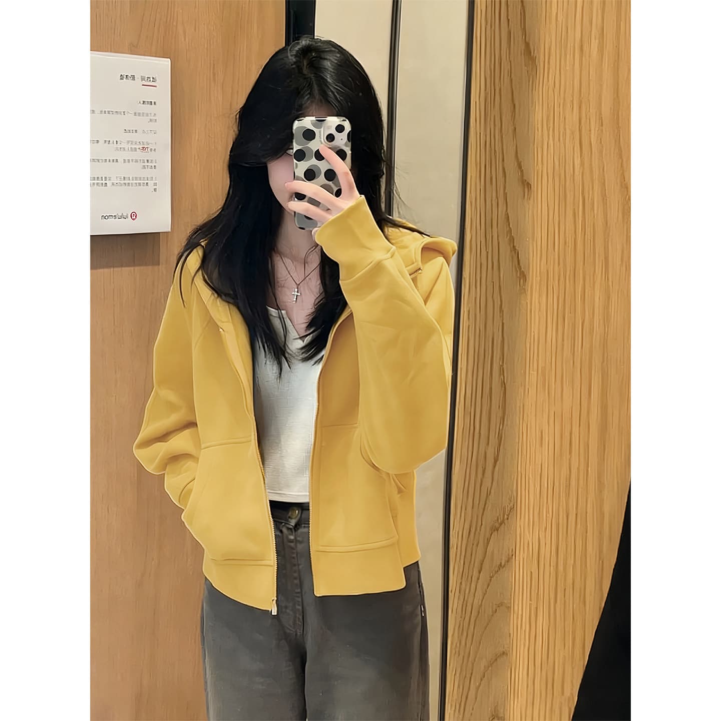 Yellow Regular Shoulder Sweatshirt Jacket for Women, Early Spring 2026 New Style, Short Cropped Design, Korean Style Outfit