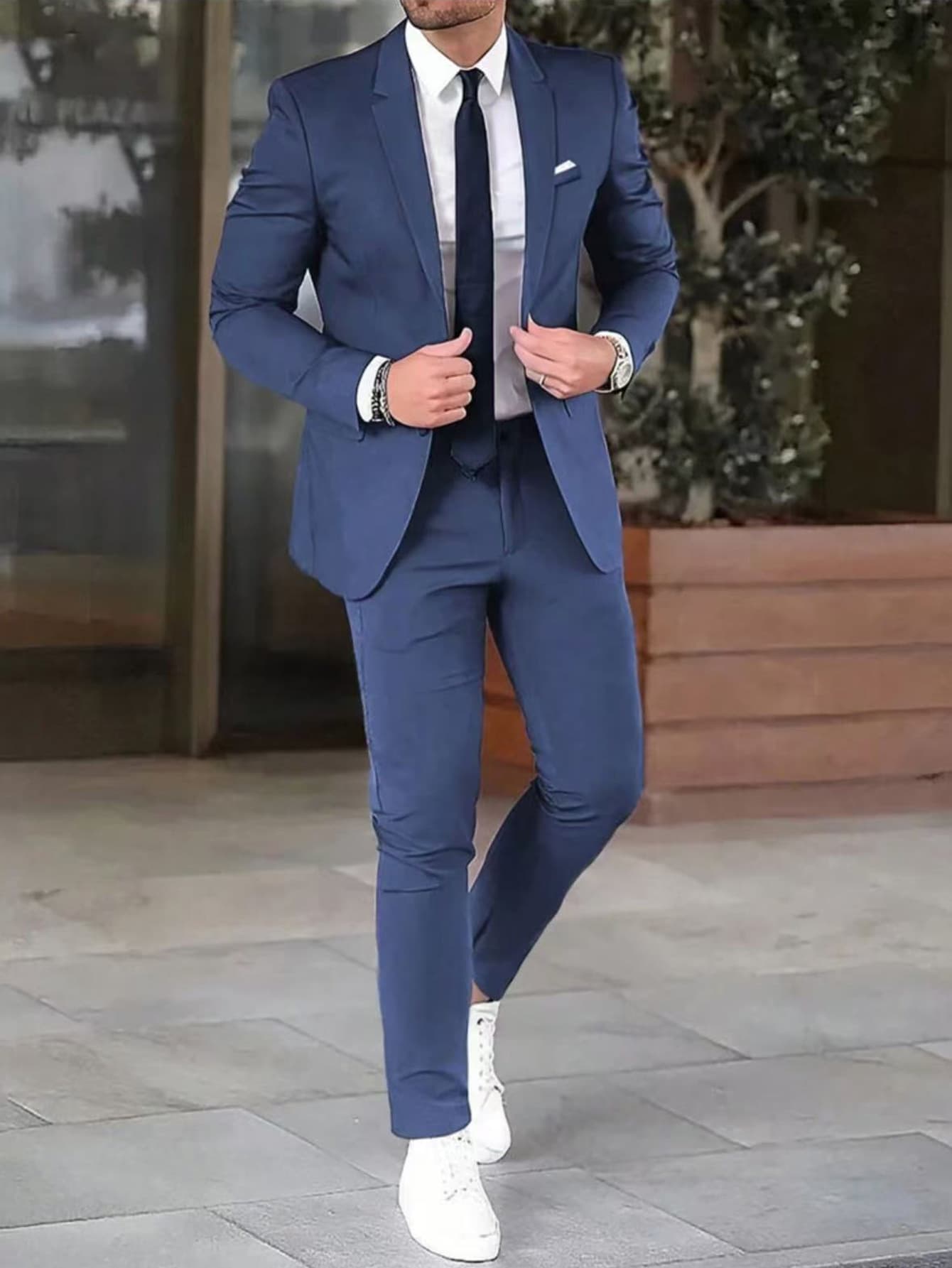 Cross-border New Men's Groom Suit Set Two-piece Solid Color Slim Fit Banquet Formal Suit Set Jacket and Dress Pants