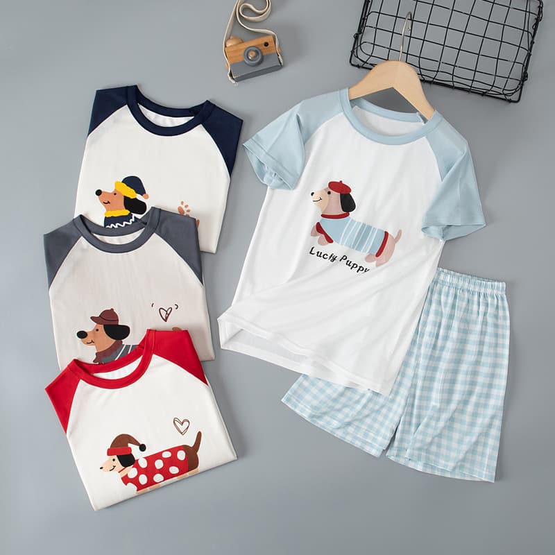 Summer Men Women Children Teenagers Lyocell Casual Short Sleeve Shorts Set Student Thin Outwear Homewear Pajamas
