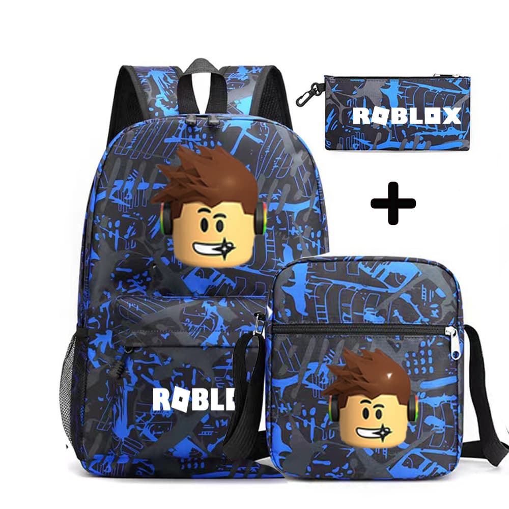 New Roblox Game Backpack Set for Students: Backpack, Small Shoulder Bag, Pencil Case, and Laptop Bag