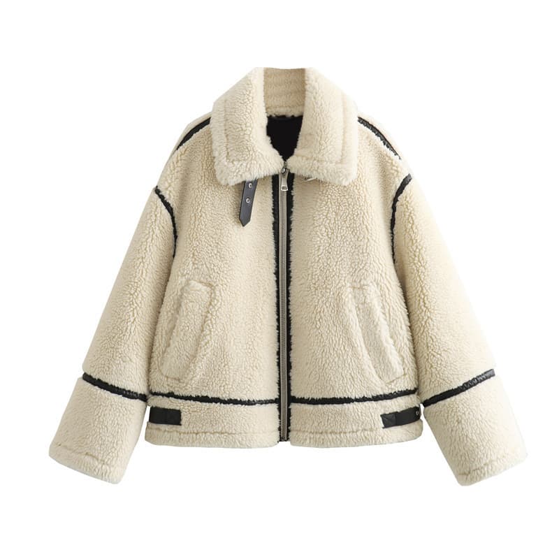 Wholesale foreign trade 2024 autumn and winter new women's fashion loose splicing versatile sherpa jacket