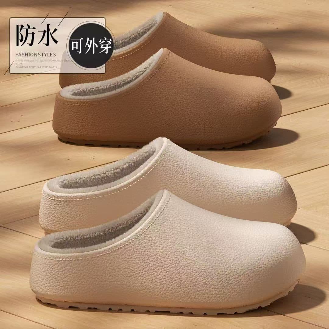 Waterproof Cotton Slippers for Women, Autumn/Winter New Couples Home Outdoor Wear Thick Sole Anti-slip EVA Plush Warm Birkenstock Style for Men