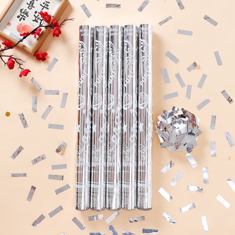 Silver Sequin Confetti Cannon for Live Broadcast, Wedding Confetti Cannon, Star-Shaped Spray Cannon, Grand Opening Ribbon Confetti Cannon