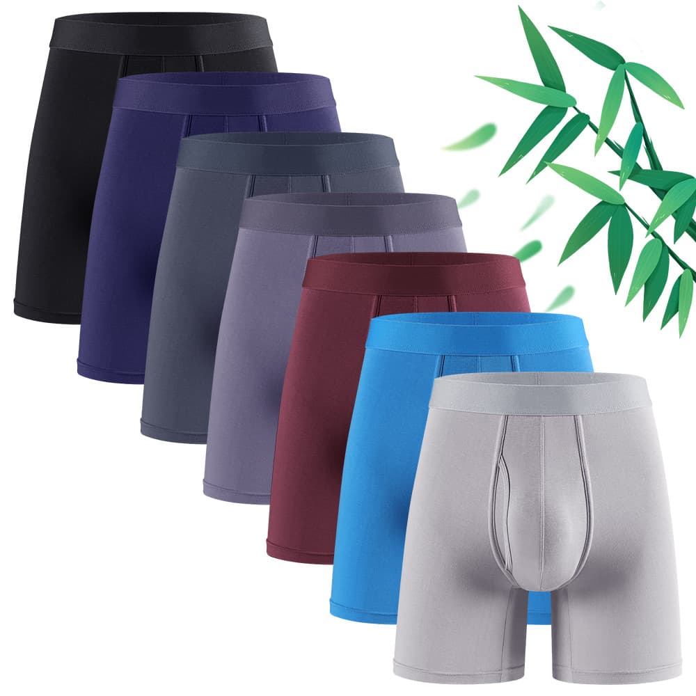 Long-sleeved men's underwear, mid-rise bamboo fiber sports boxer briefs, Amazon cross-border factory direct sales.