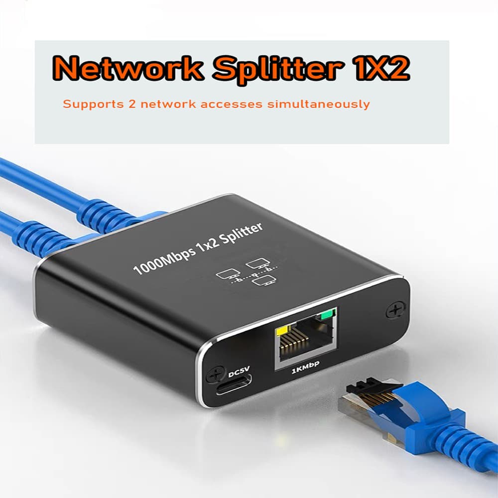 Gigabit Network 1-to-2 Port RJ45 Ethernet Cable Broadband Router Splitter Adapter