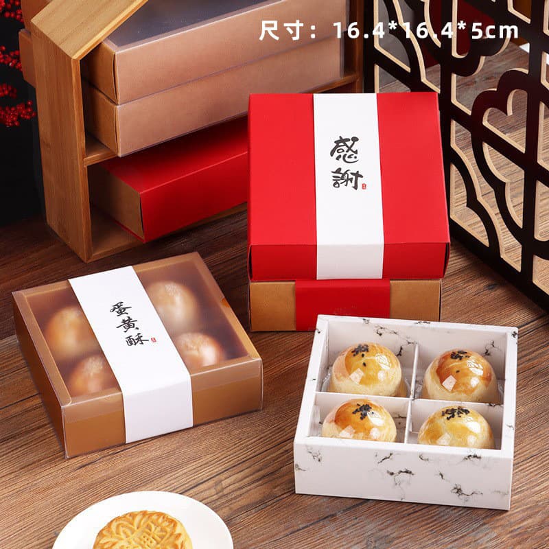 Frosted 4-piece Set Mooncake Packaging Box 80g Round Egg Yolk Crisp Gift Box Pastry Cookie Snow Maiden