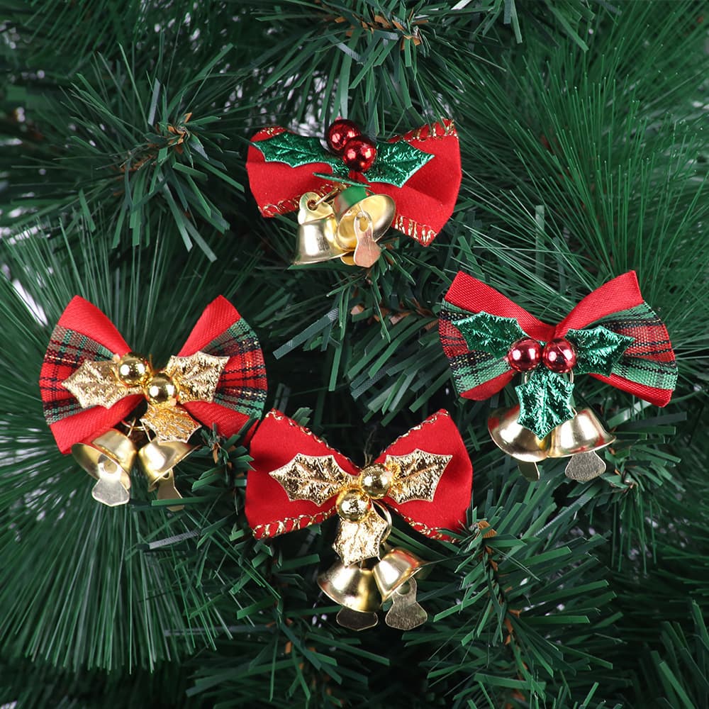 Christmas decoration mini bow bell hanging ornament festive atmosphere pendant Christmas tree diy accessories cute pendant
