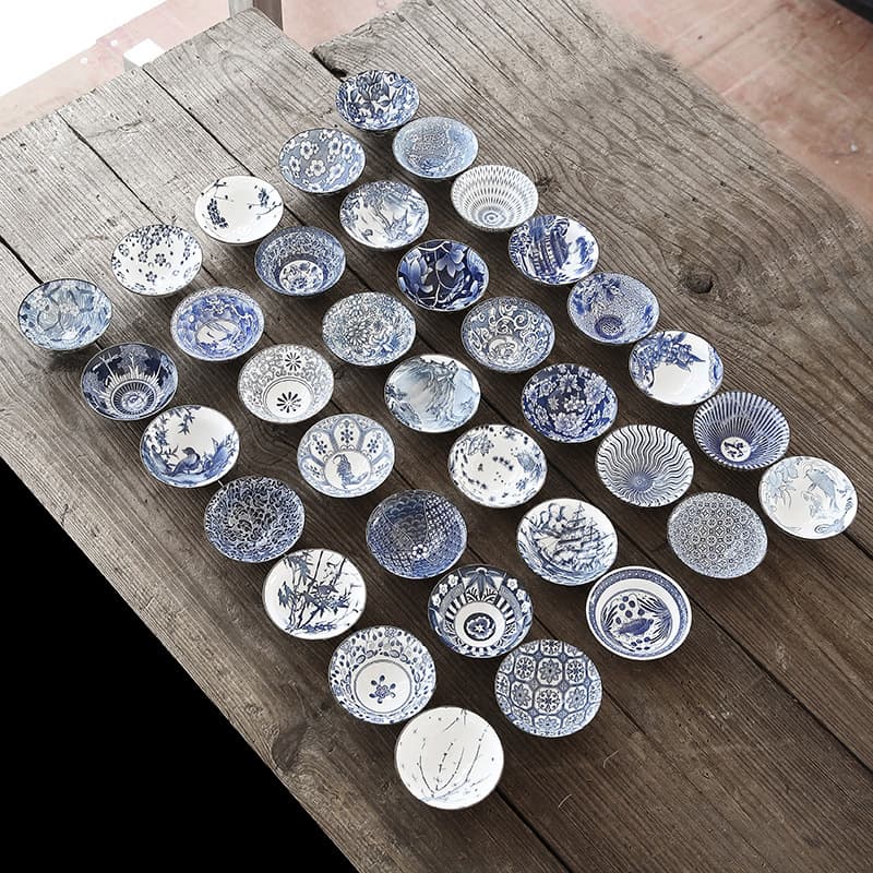 Retro Blue and White Bamboo Hat Cup Underglaze Ceramic Household Kung Fu Tea Cup Guest Cup Tea Tasting Cup Office Japanese Tea Bowl