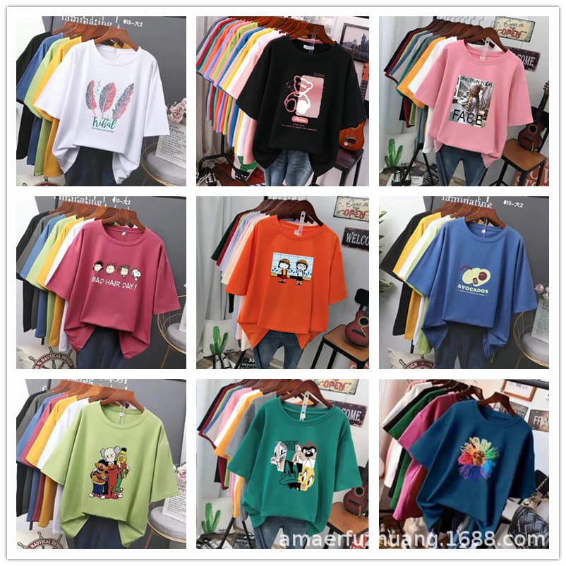 Loose Cotton Short Sleeve T-Shirt Women's Summer Fashion Korean Style Half Sleeve Printed Top Street Stall Wholesale