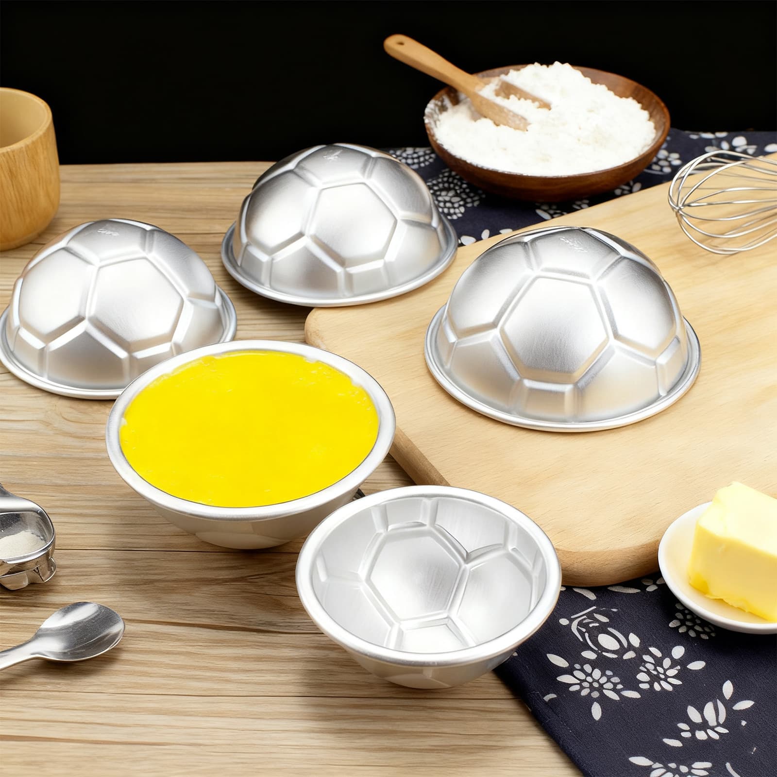 Aluminum Alloy Football Cake Pudding Mold Jelly Pudding Mousse Cake Semicircle Baking Tool Cake Mold