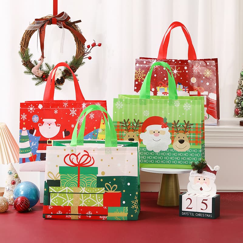 Cross-Border Christmas Gift Bag Cartoon Santa Claus Print Party Favor Tote Bag Holiday Party Non-Woven H
