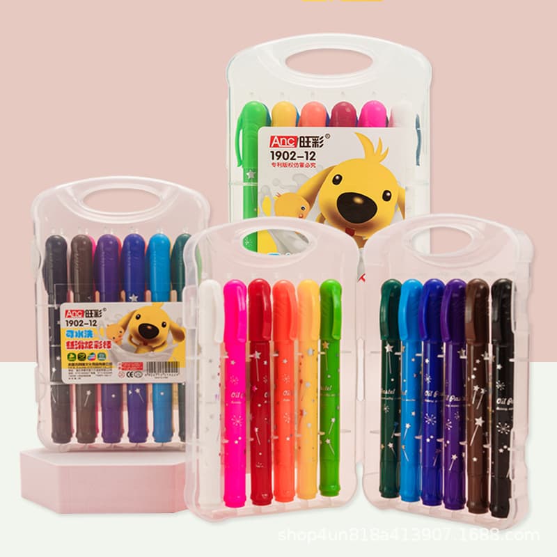 Wangcai bright color sticks 12-color rotating crayons, student painting brushes, lipstick pens, classroom, kindergarten institution wholesale oil pastels