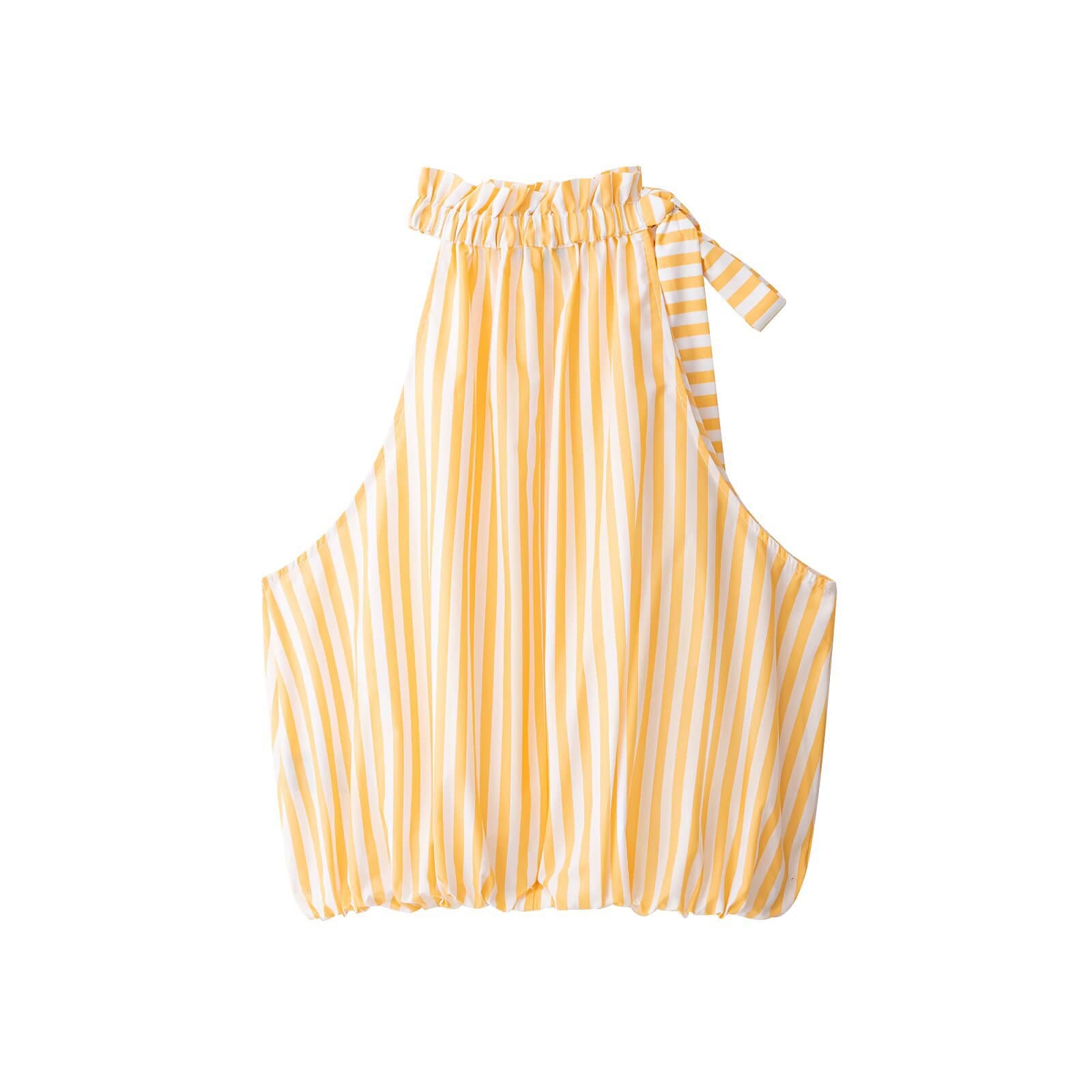 PB&ZA Cross-border Women's French Simple Style Puffy Striped Bow-tie Halter Top 3564114