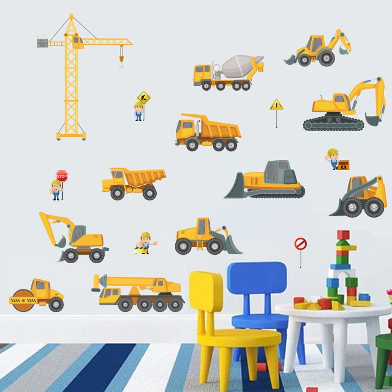 LW-E36 Cartoon Excavator Engineering Vehicle Team Kids Bedroom Living Room Home Wall Decoration Sticker Self-Adhesive