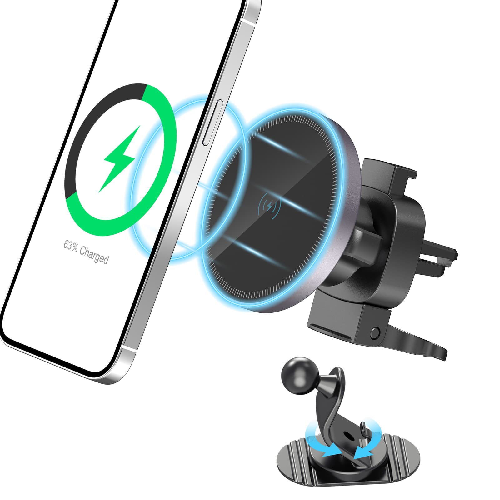 Cross-border TikTok wireless magnetic charger 15W fast charging car navigation phone holder car charger.