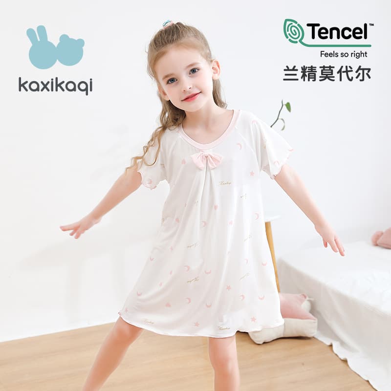 Girls' Pajamas Nightdress Thin Modal Fabric Girl Pure Cotton Children's Pajamas Princess Style Homewear Toddler AC Suit