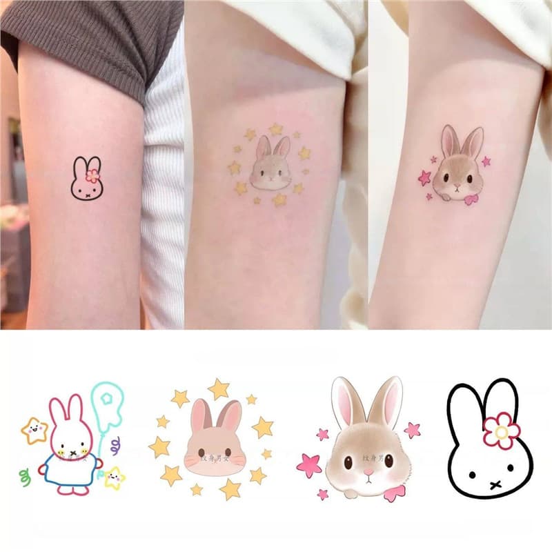 Cute Star Bunny Colorful Tattoo with High Aesthetic Appeal, Waterproof Wrist and Arm Tattoo, Long-Lasting Ins Cartoon Style
