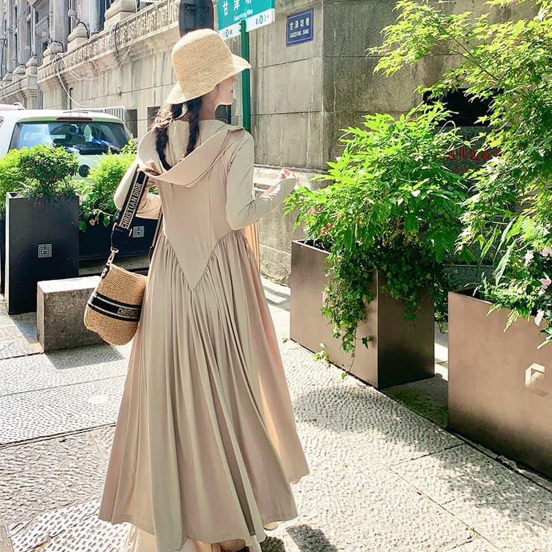 2026 New Long Sun Protection Dress for Women, Full-Body UV Protection, Ice Silk, Hooded, Waist-Tied, Summer Thin Style