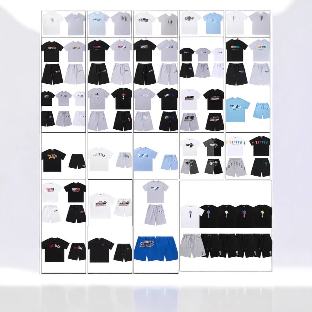 Trapstar Embroidered European and American Trendy Brand Short-Sleeved Men's and Women's Round Neck T-Shirts Casual Shorts