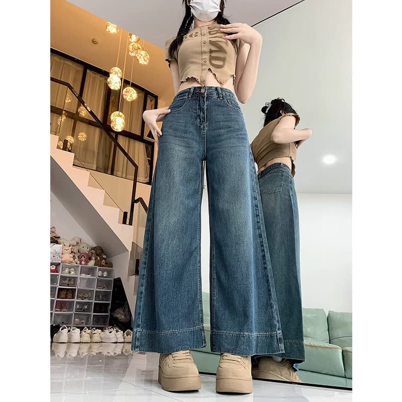 145 Petite Capri Vintage Jeans for Women Spring Summer 150cm Height-Increasing Straight Loose 9/10 Length Wide Leg Pants