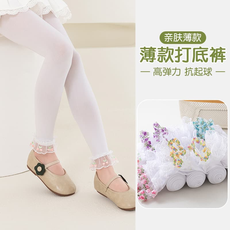 Cross-border wholesale children's spring and summer thin leggings for outer wear velvet lace girls elastic nine-point pantyhose