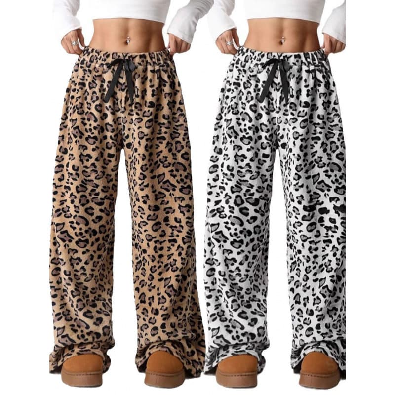 In-Stock Cross-Border Tk Amazon Temu Aliexpress European and American New Casual Pants Leopard Print Long Pants Wide-Leg Pants