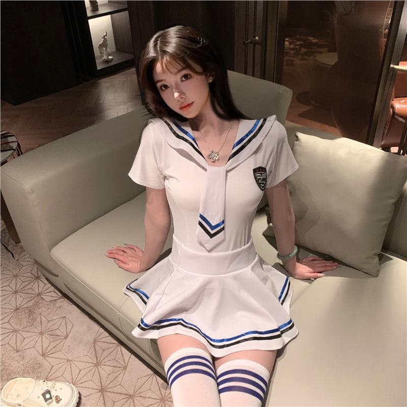 Sexy Pure JK Student Sailor Uniform Set Pure Desire Petite Student Hot QQNY White Skirt Set