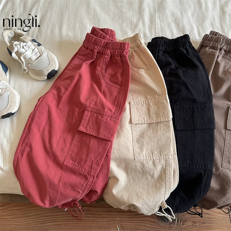 Ningli Children's Pants Spring/Fall 2026 New Arrival Boys Girls Solid Color Jogger Cargo Pants Baby Loose Cotton Pants Trendy