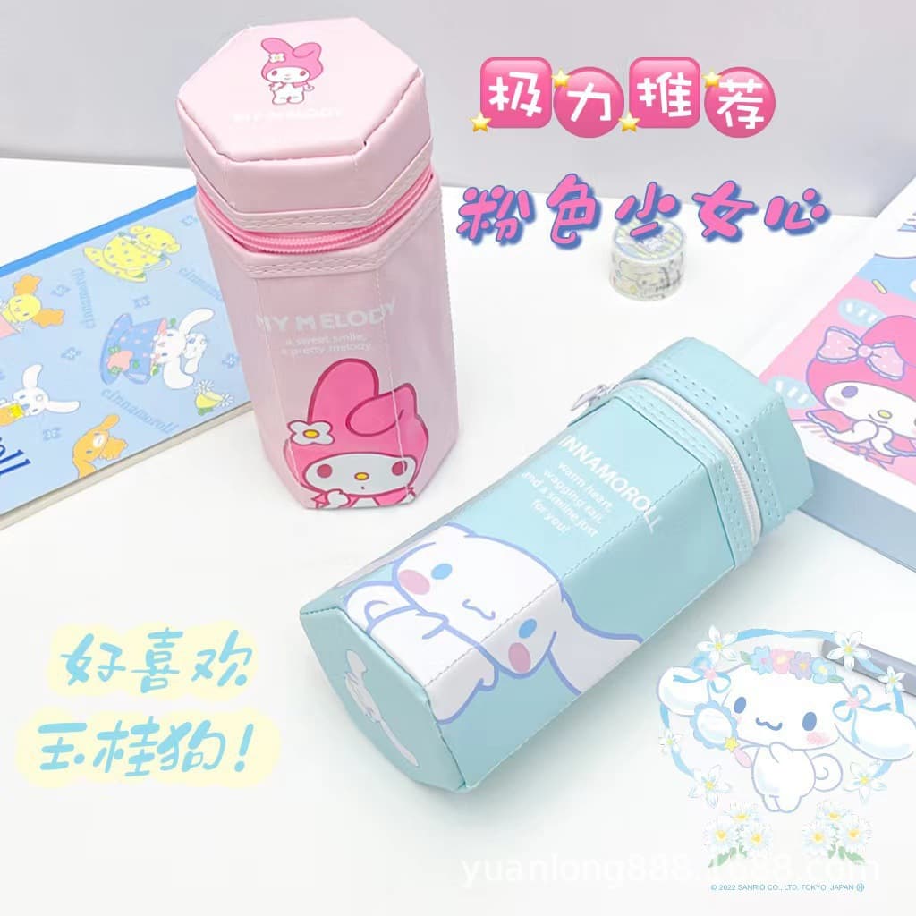 Factory Wholesale Large Capacity Student Stationery Cute PU Pencil Case Pen Bag Korean Style Zipper Vertical Octagonal Pen Holder