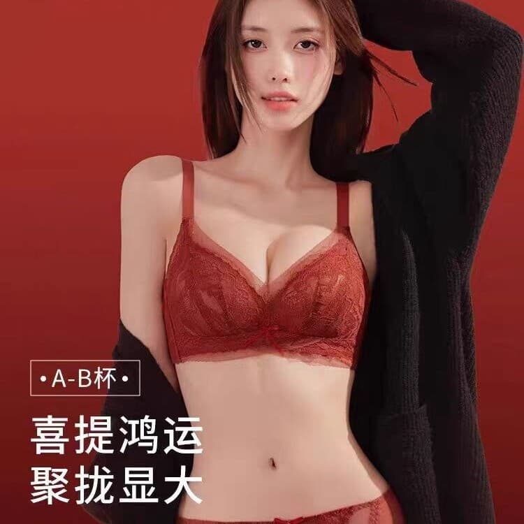 Urban Beauty Red Lingerie Set for Women in Their Zodiac Year, Wedding Bride, Small Bust Push-Up, Sexy Lace Bra Set