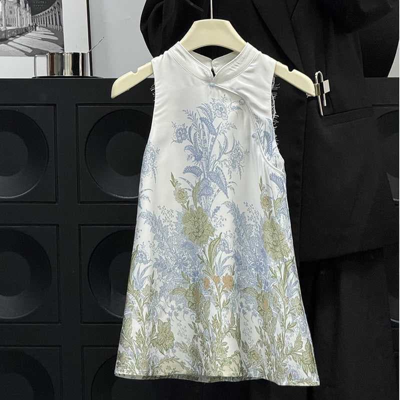 2026 Summer New Children's Chinese Style Cheongsam New Chinese Print Stylish Vest Sleeveless Hanfu Girls Dress