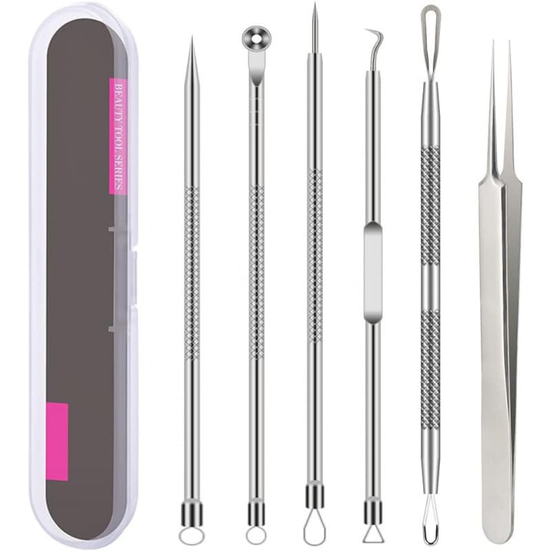 6 Pcs Blackhead Pimple Extractor Tool Set for Removing Whitehead Popping Agent Nose Face Skin Blemish Extraction