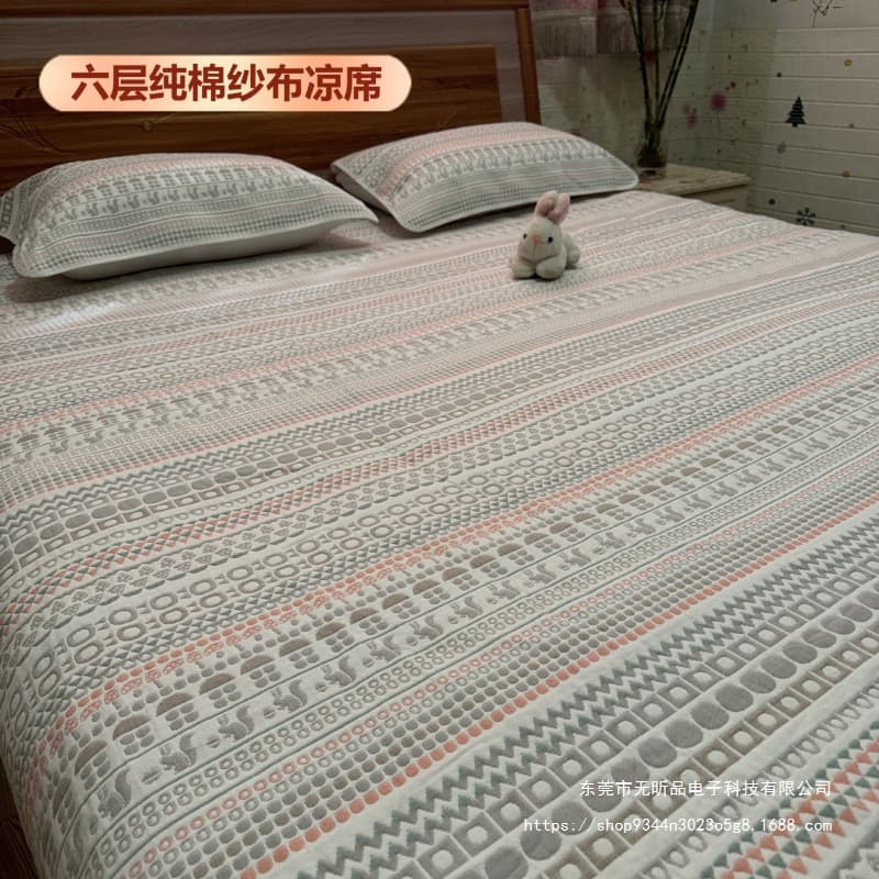 Q gauze bed sheet, six-layer pure cotton soft cooling mat, suitable for infants, students, adults, double room in air-conditioned room, non-Yazan coarse cloth three-piece set. W