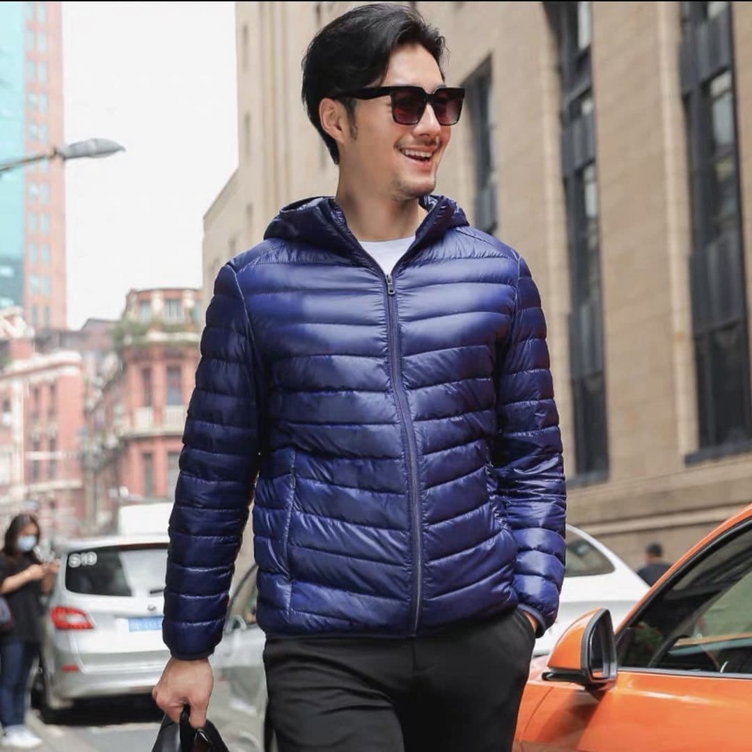 Influencer Li Shuai Same Style New Autumn Winter Lightweight Silk Cotton Jacket Business Casual Hooded Stand Collar Top Men's Warm Cotton