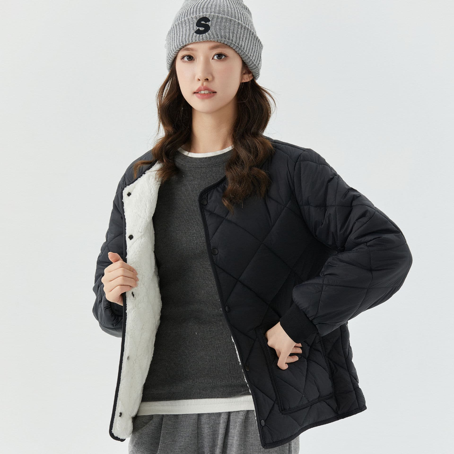 Factory Wholesale Winter Women's Plus Size Thickened Fleece-Lined Long-Sleeve Cotton Padded Coat 2333