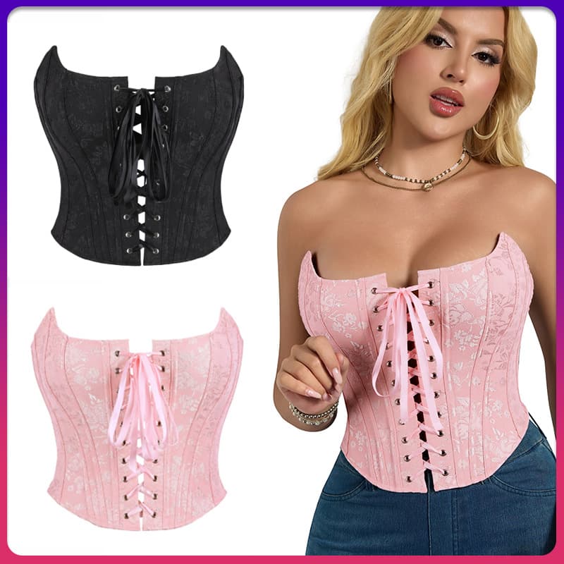 TK Stock European and American Babe Style Butterfly Knot Tie Vest Layered Fishbone Waist Corset Bustier Top