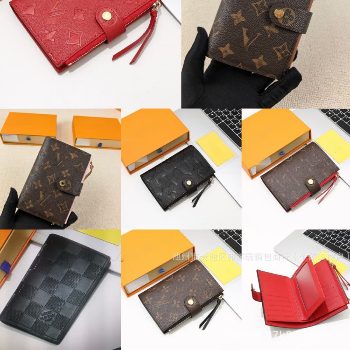 Direct Supply Cross-Border Classic Monogram Full-Print Multiple Leather Wallet for Men, Checkered Two-Fold Card Holder