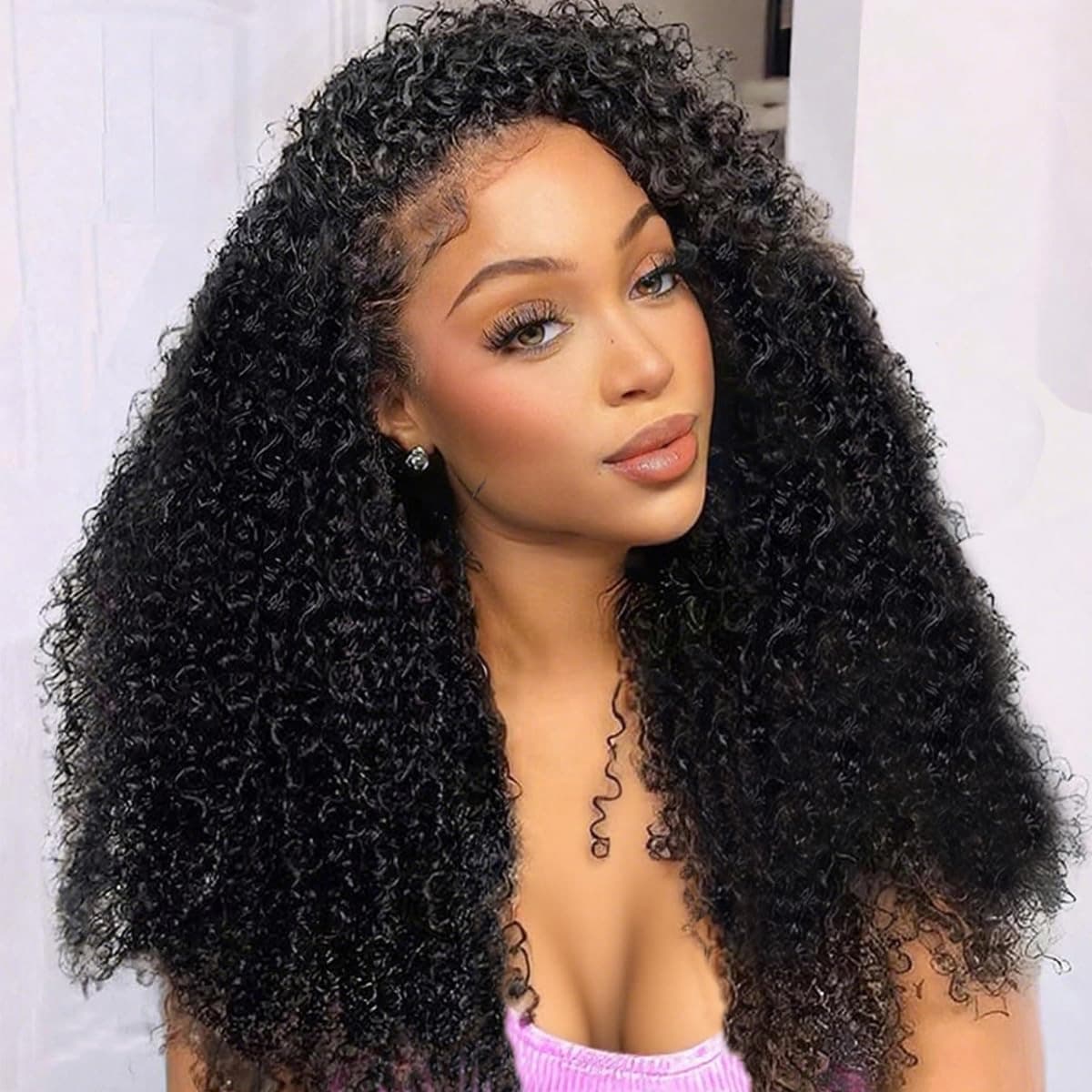 Kinkycurly Wig Human Hai Front Lace Black Human Hair Wig Head Cover Factory Direct Sales