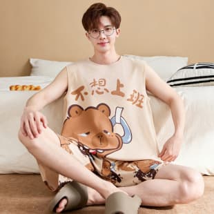 2026 New Summer Cotton Sleeveless Vest and Shorts Pajama Set for Men, Sporty and Wearable Loungewear, Drop Shipping