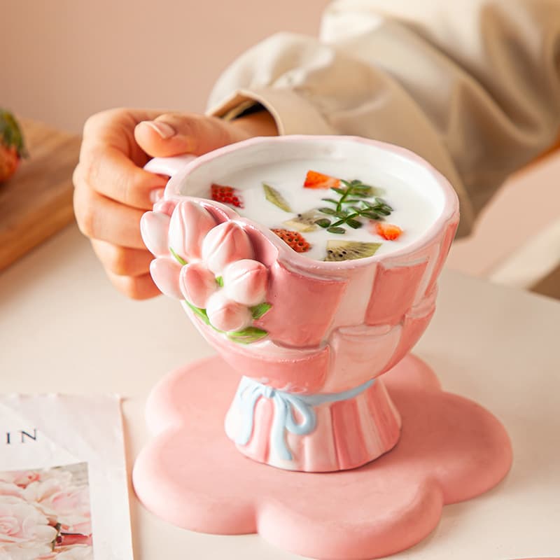Cross-border Drop Shipping Handmade Ceramic Coffee Mug Creative Tulip Breakfast Cup Juice Milk Cup