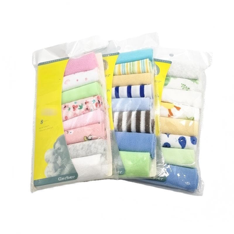 Baby Bibs Set of 8 Absorbent Cotton Square Towels for Feeding and Drooling Unisex Stripe Solid Cartoon Design Baby Supplies