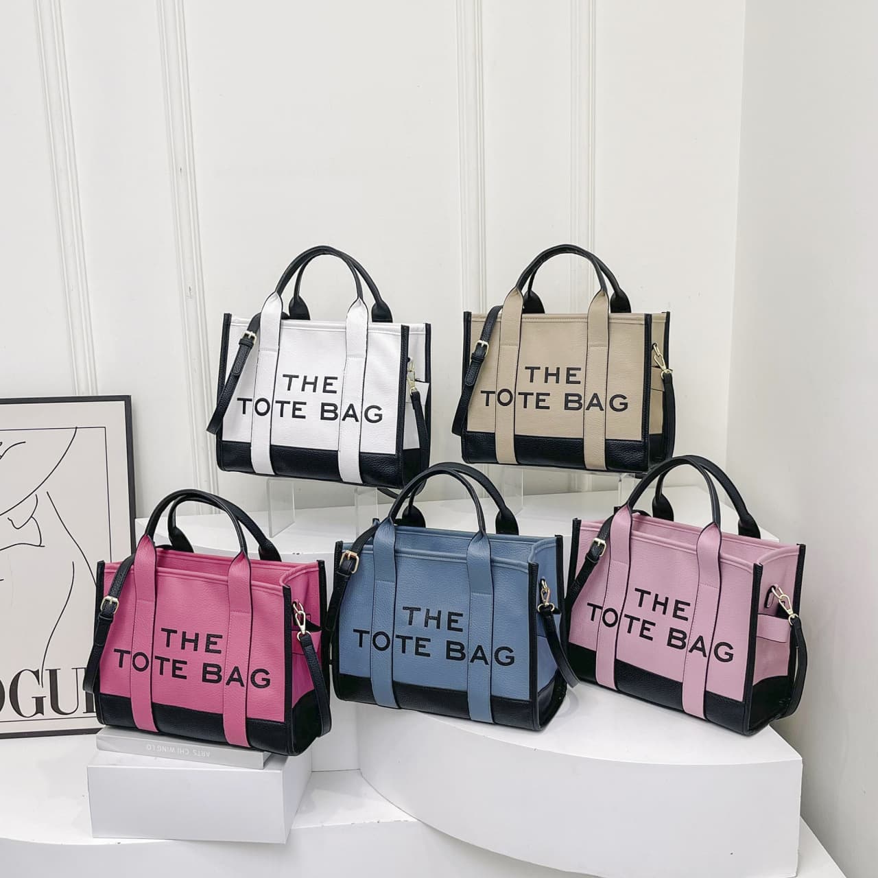 Cross-border foreign trade double-color PU letter tote bag, fashionable and versatile women's shoulder crossbody bag, outing handbag